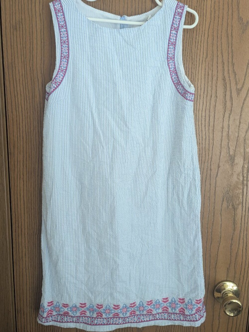 Vineyard Vines Sleeveless Embroidered Seersucker Shift Dress Cotton Pink/Blue-10